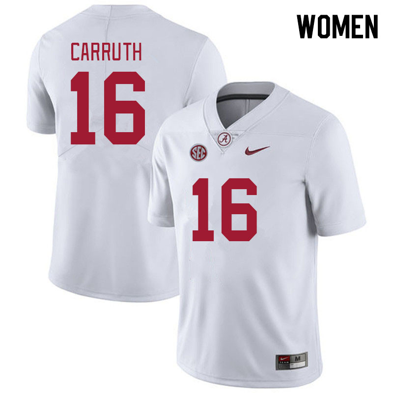 Women #16 Cade Carruth Alabama Crimson Tide College Footabll Jerseys Stitched-White